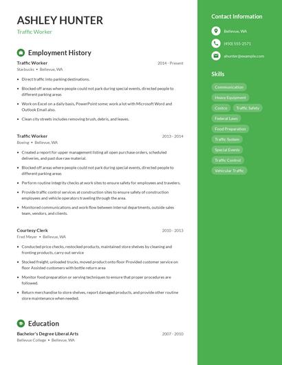 Traffic Worker Resume