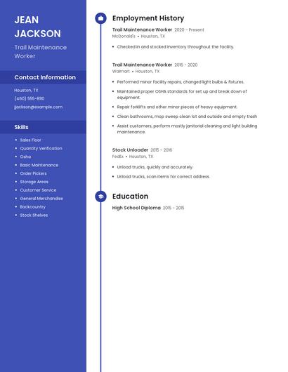 Trail Maintenance Worker Resume