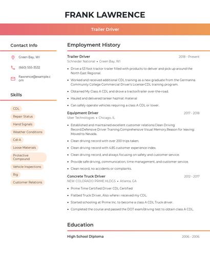 Trailer Driver Resume
