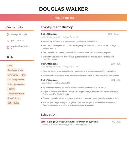 Train Attendant Resume