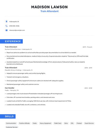 Train Attendant Resume