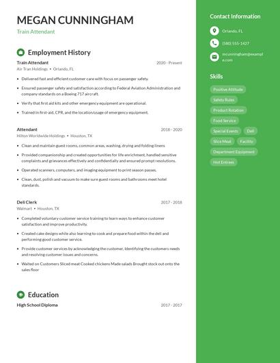 Train Attendant Resume