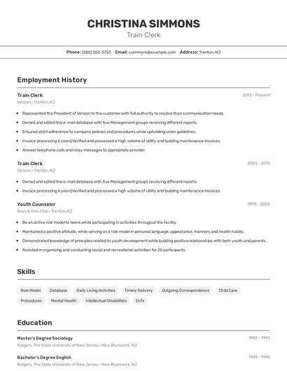 Train Clerk Resume
