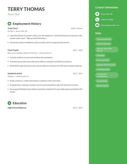 Train Clerk Resume