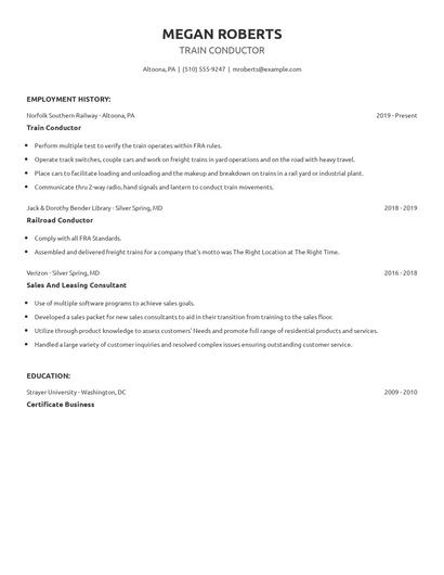 Train Conductor Resume