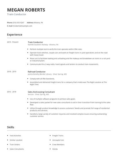 Train Conductor Resume