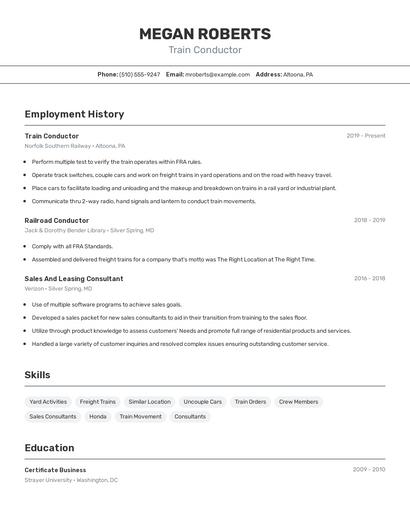 Train Conductor Resume
