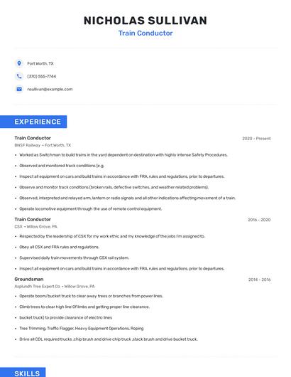 Train Conductor Resume