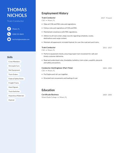 Train Conductor Resume
