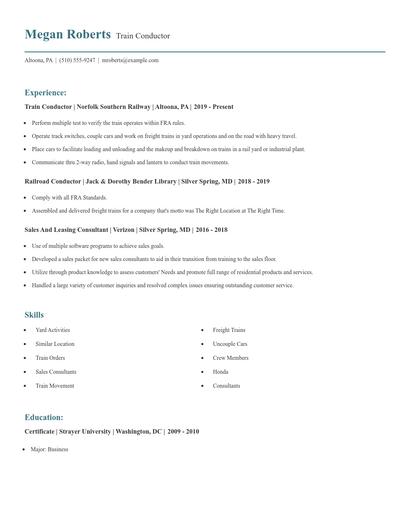 Train Conductor Resume