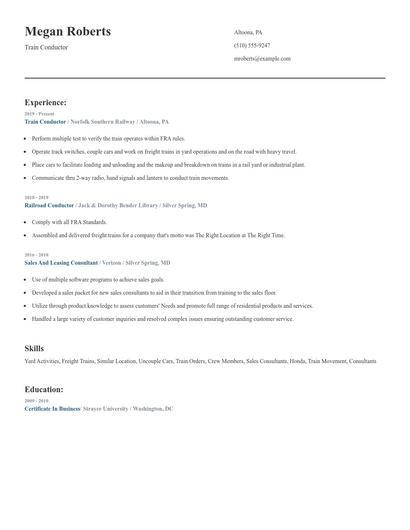 Train Conductor Resume