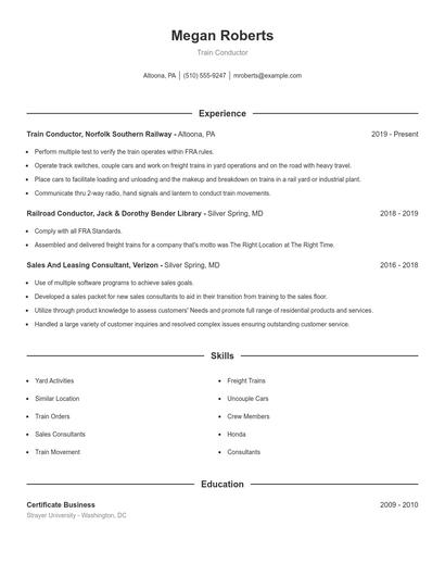 Train Conductor Resume