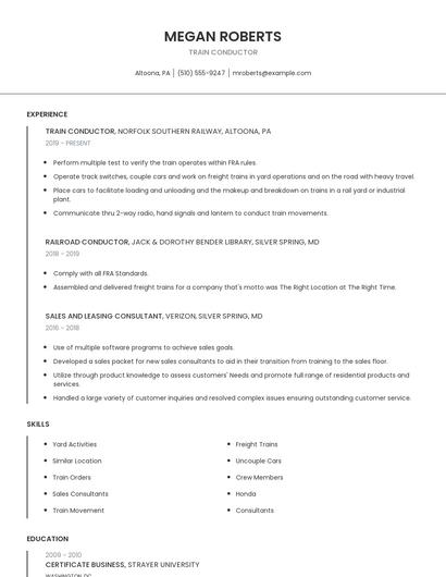 Train Conductor Resume