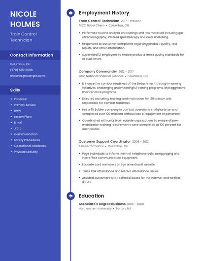 Train Control Technician Resume