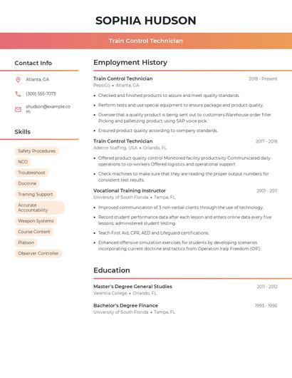 Train Control Technician Resume