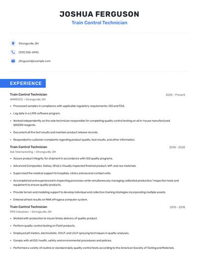 Train Control Technician Resume