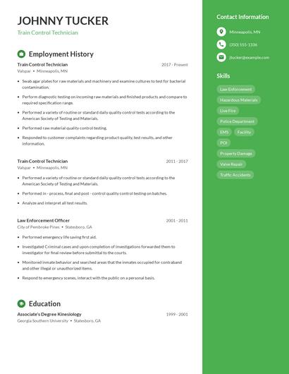 Train Control Technician Resume