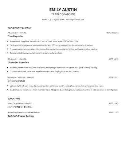 Train Dispatcher Resume
