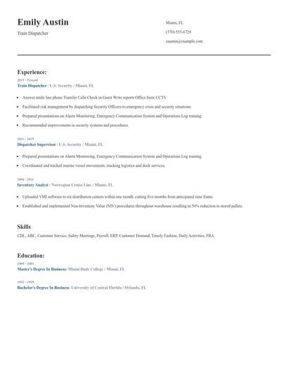 Train Dispatcher Resume