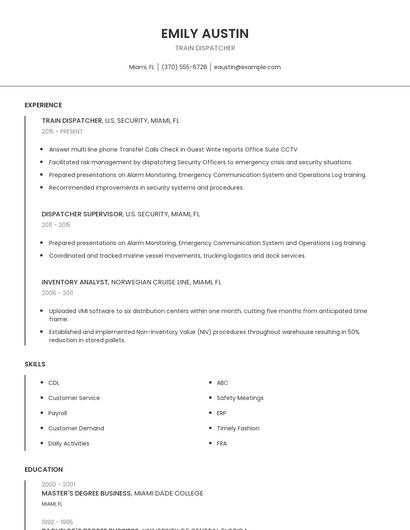Train Dispatcher Resume