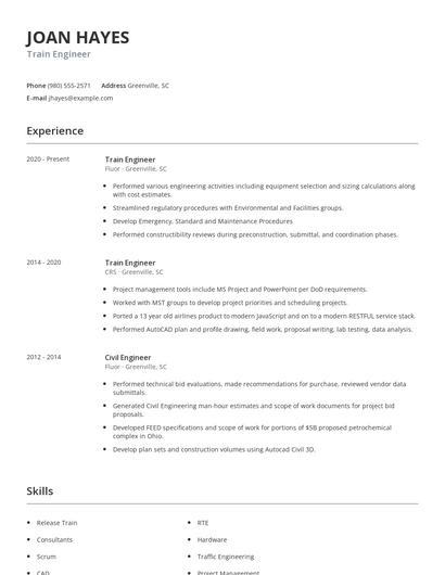Train Engineer Resume