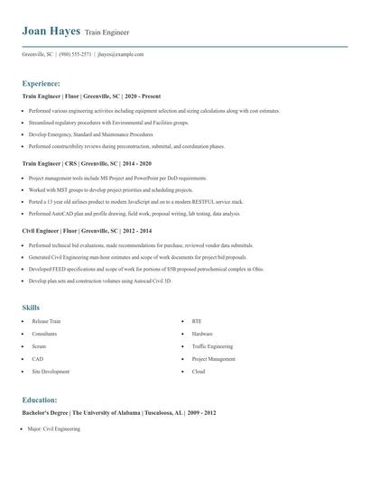 Train Engineer Resume