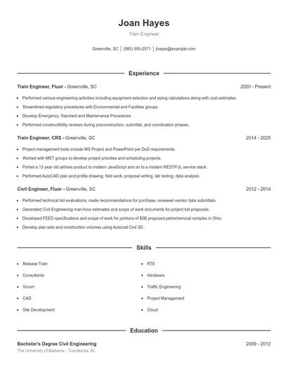 Train Engineer Resume