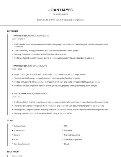 Train Engineer Resume
