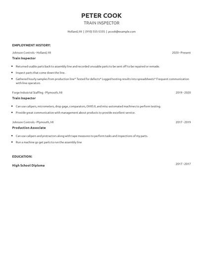 Train Inspector Resume