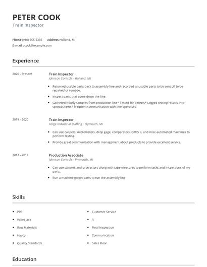 Train Inspector Resume