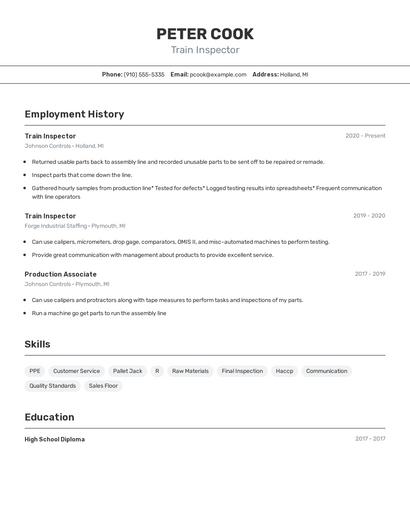 Train Inspector Resume
