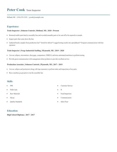 Train Inspector Resume