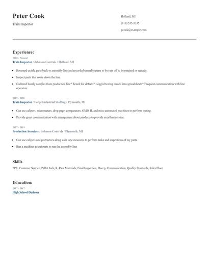 Train Inspector Resume