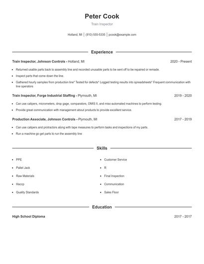 Train Inspector Resume