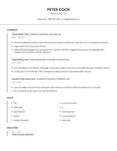 Train Inspector Resume