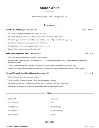 Train Master Resume