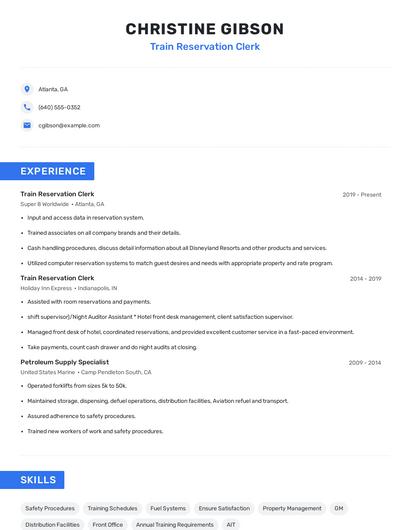 Train Reservation Clerk Resume