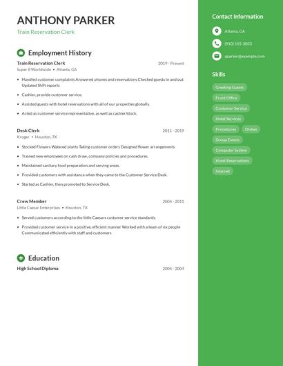 Train Reservation Clerk Resume