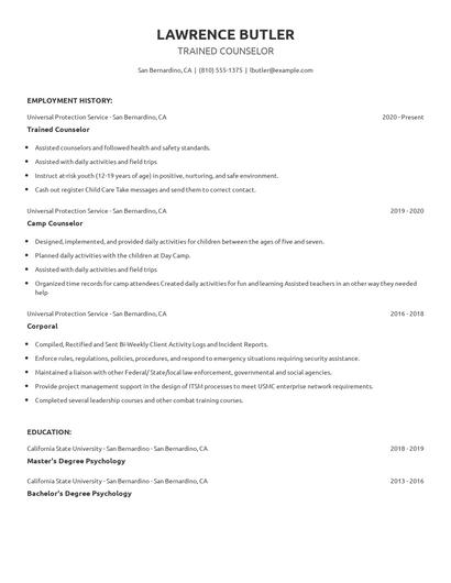 Trained Counselor Resume