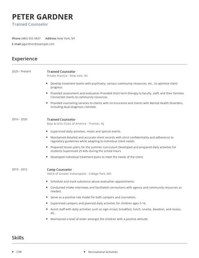 Trained Counselor Resume