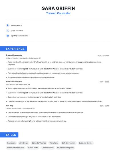 Trained Counselor Resume