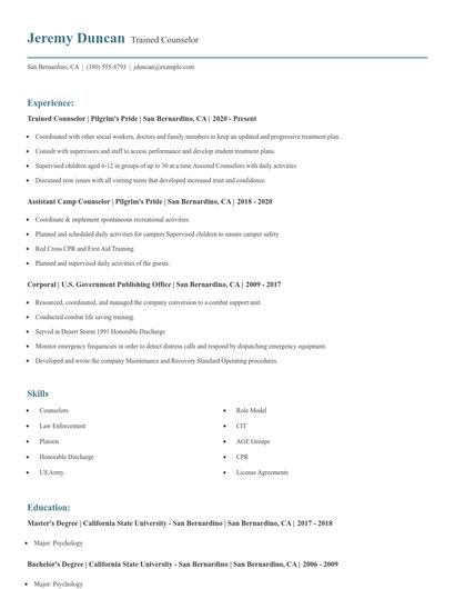 Trained Counselor Resume