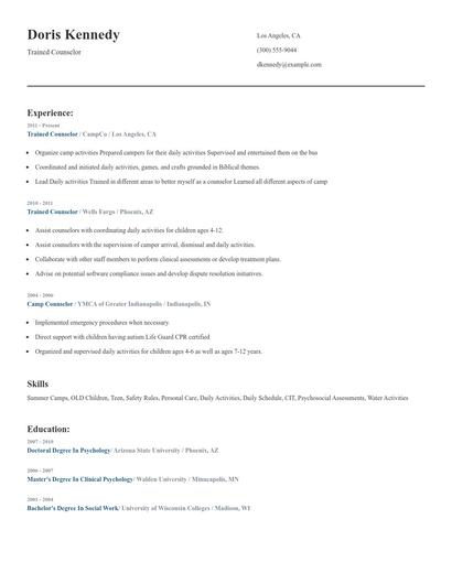 Trained Counselor Resume