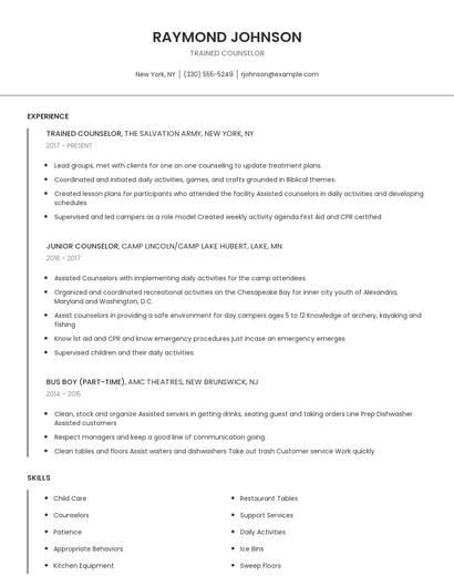Trained Counselor Resume