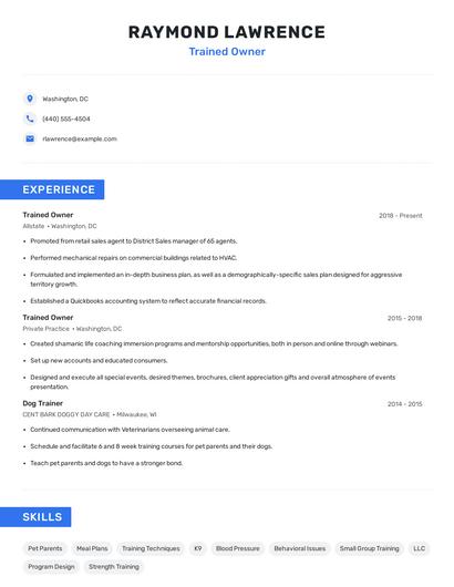 Trained Owner Resume