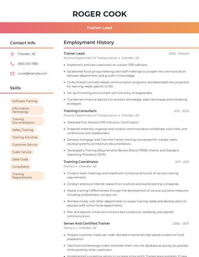 Trainer Lead Resume