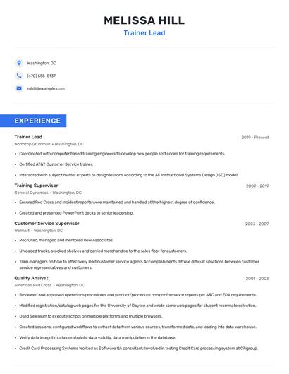 Trainer Lead Resume