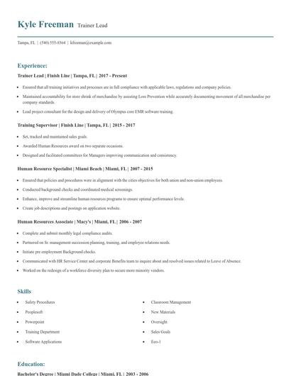 Trainer Lead Resume