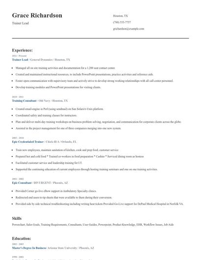 Trainer Lead Resume