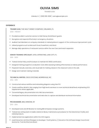 Trainer Lead Resume